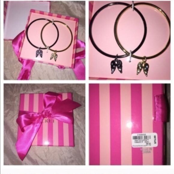 Victoria's Secret Duo bangle bracelet wing charm bling set NIB - Picture 2 of 3
